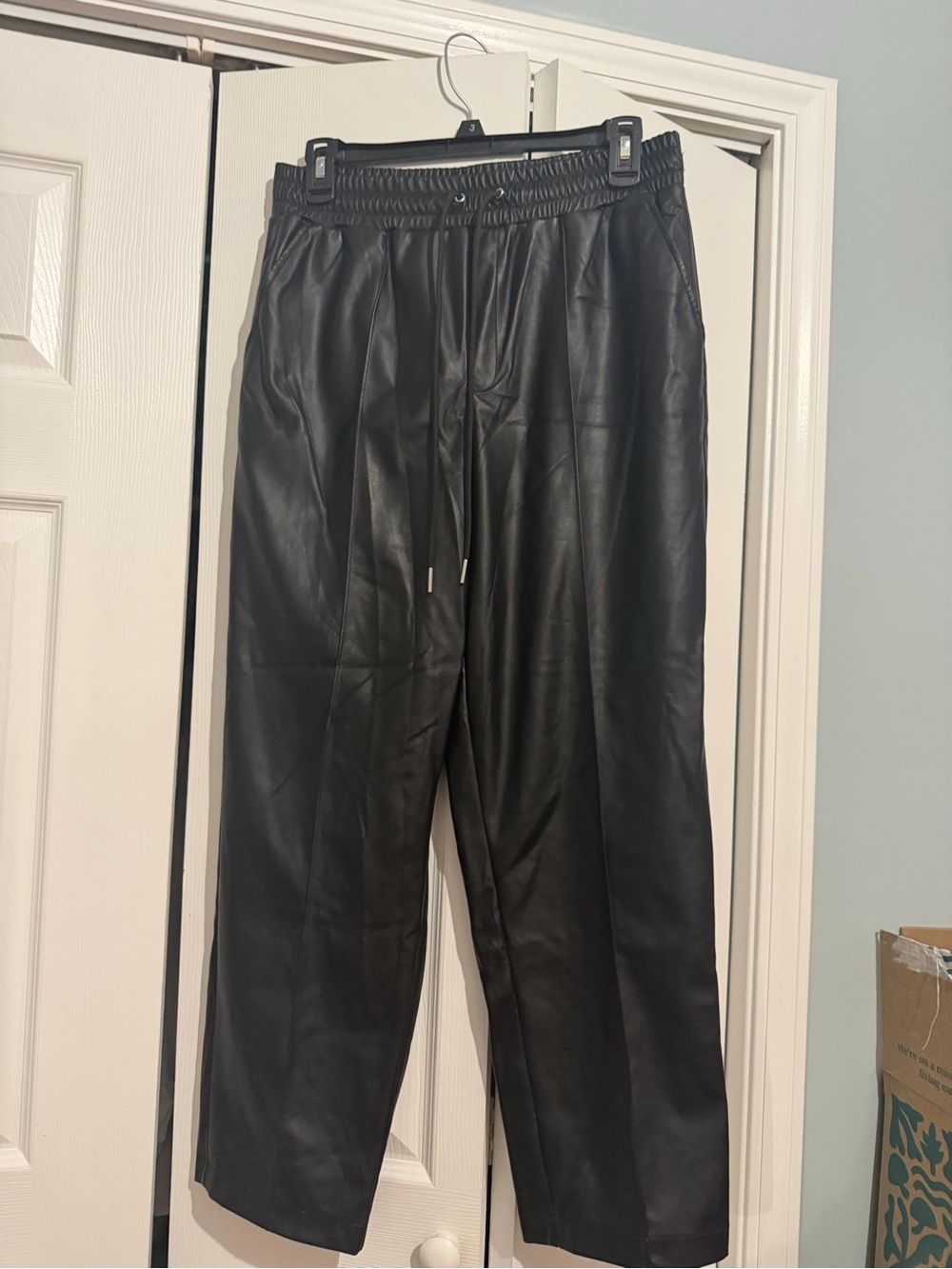 Women’s Black Faux Leather Jogger Pants